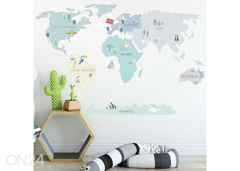 Настенная наклейка Карта мира S на эстонском языке, мятная увеличить
