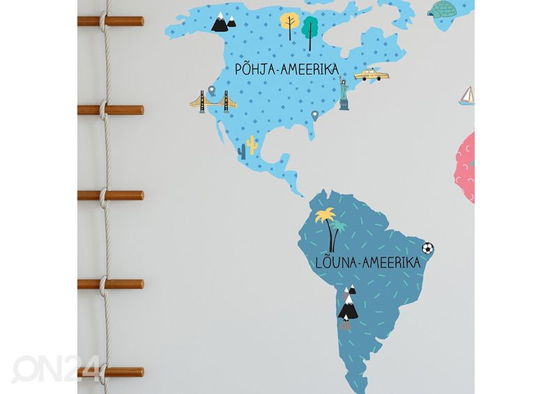 Настенная наклейка Карта мира S на эстонском языке, разноцветная увеличить