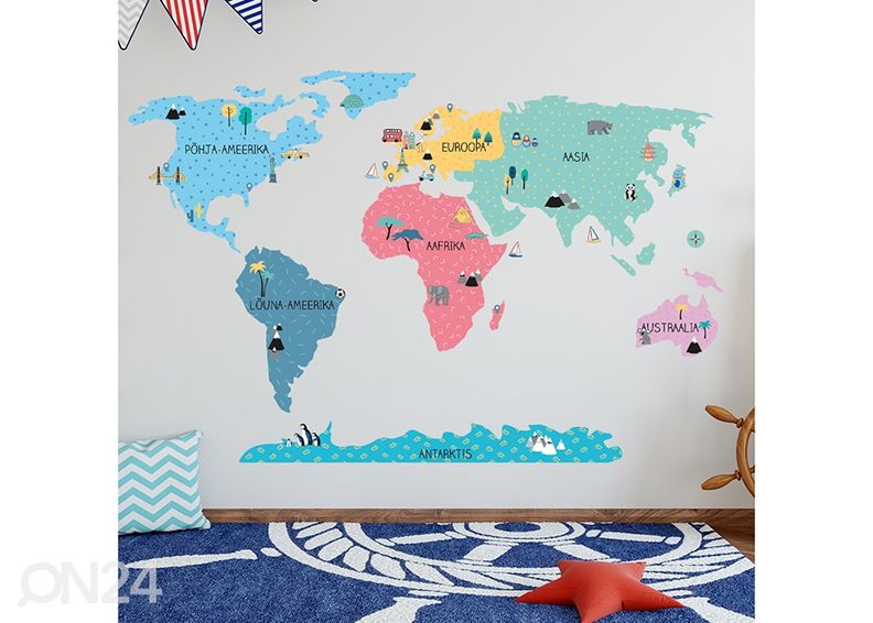 Настенная наклейка Карта мира S на эстонском языке, разноцветная увеличить