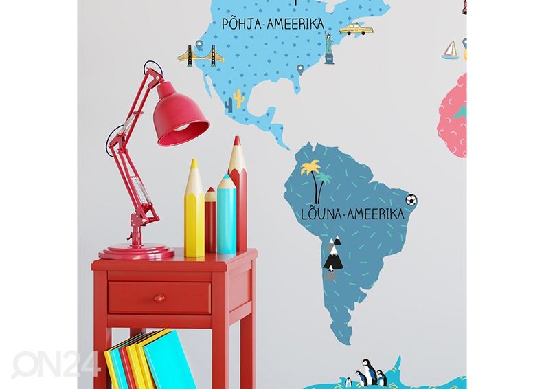 Настенная наклейка Карта мира S на эстонском языке, разноцветная увеличить