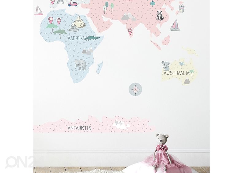 Настенная наклейка Карта мира S на эстонском языке, розовая увеличить