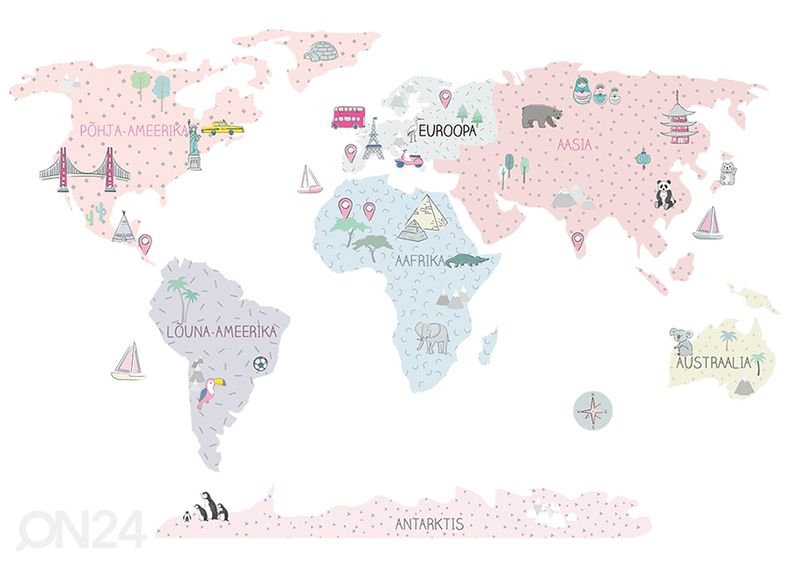 Настенная наклейка Карта мира S на эстонском языке, розовая увеличить