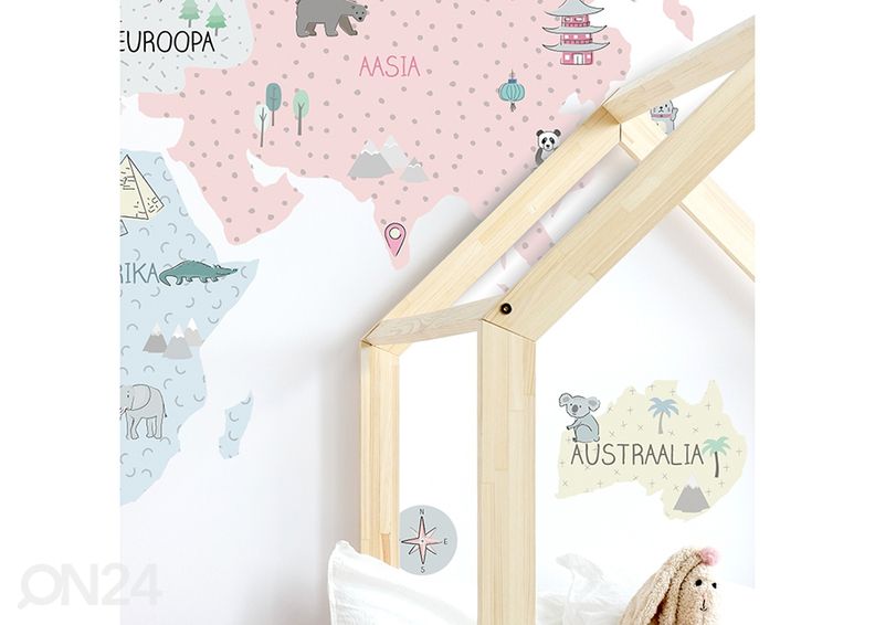 Настенная наклейка Карта мира S на эстонском языке, розовая увеличить