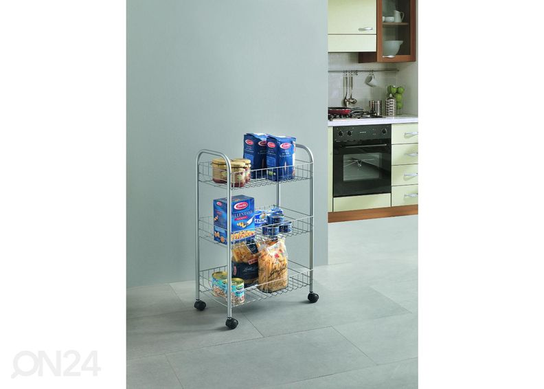 Полка-корзина на колесах 3x Lugano, 41x23x63 см, серебристая увеличить