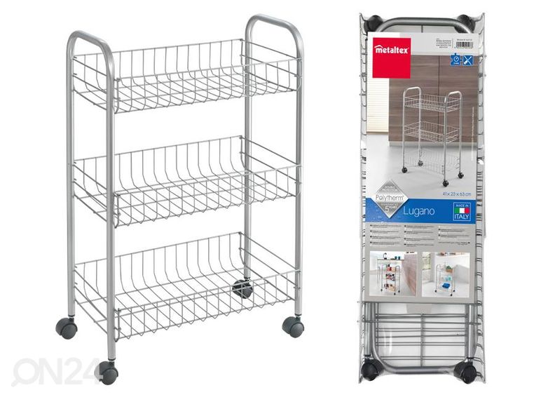 Полка-корзина на колесах 3x Lugano, 41x23x63 см, серебристая увеличить