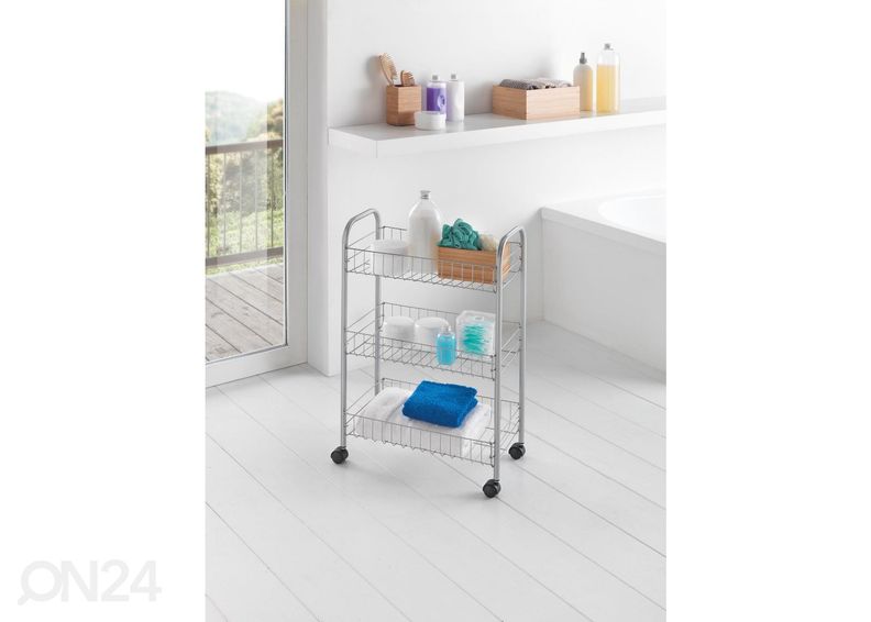 Полка-корзина на колесах 3x Lugano, 41x23x63 см, серебристая увеличить