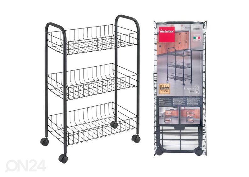 Полка-корзина на колесах 3x Lugano, 41x23x63 см, черная увеличить