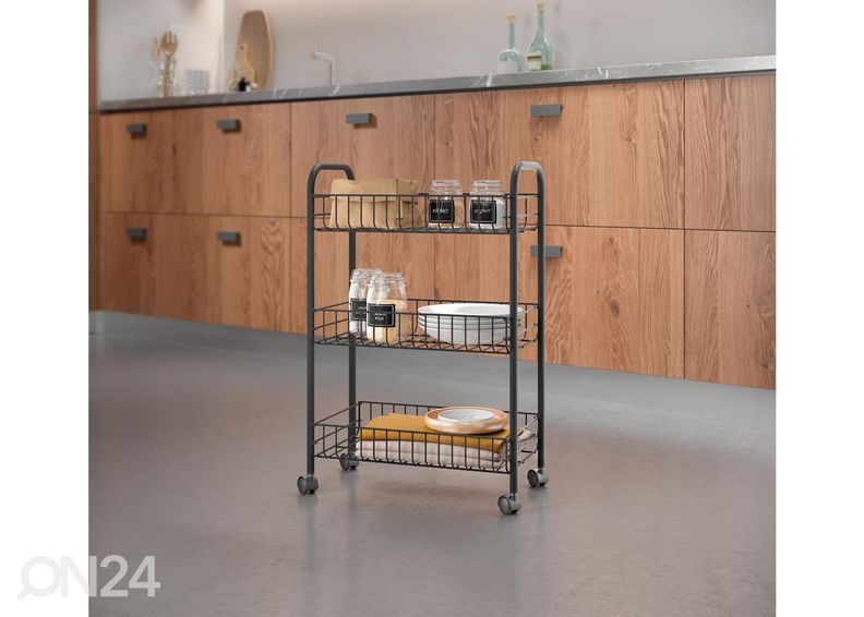 Полка-корзина на колесах 3x Lugano, 41x23x63 см, черная увеличить