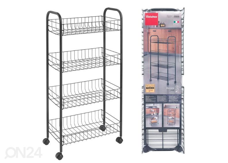 Полка-корзина на колесах 4x Ascona, 41х23х84 см, черная увеличить