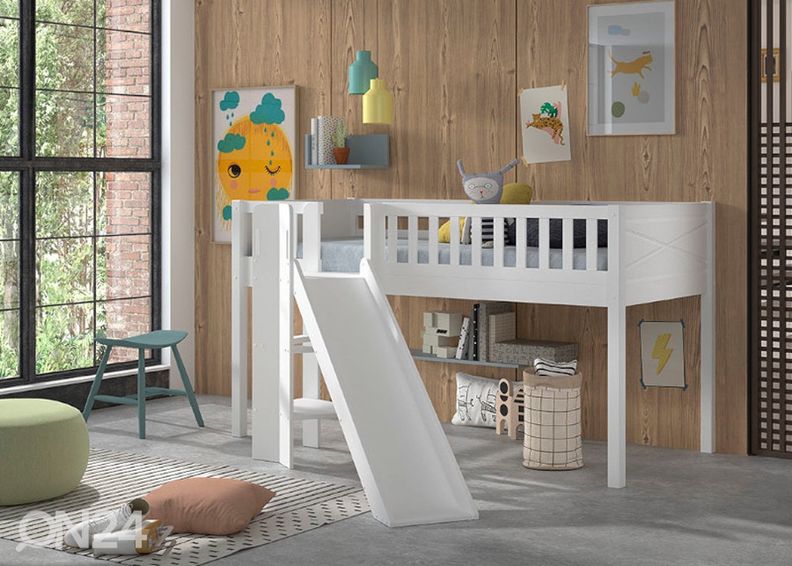 Полувысокая кровать с горкой Scott 90x200 cm, белый увеличить