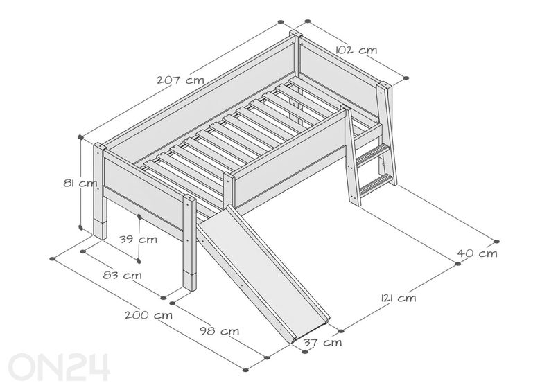Полувысокая кровать Jerwen 90x200 cm увеличить