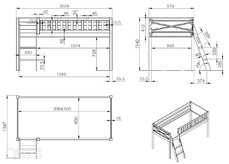 Полувысокая кровать Scott 90x200 cm, белый увеличить