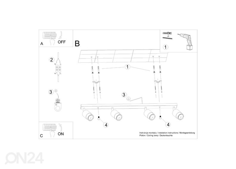 Потолочный светильник Nero 4, черный/золотой увеличить