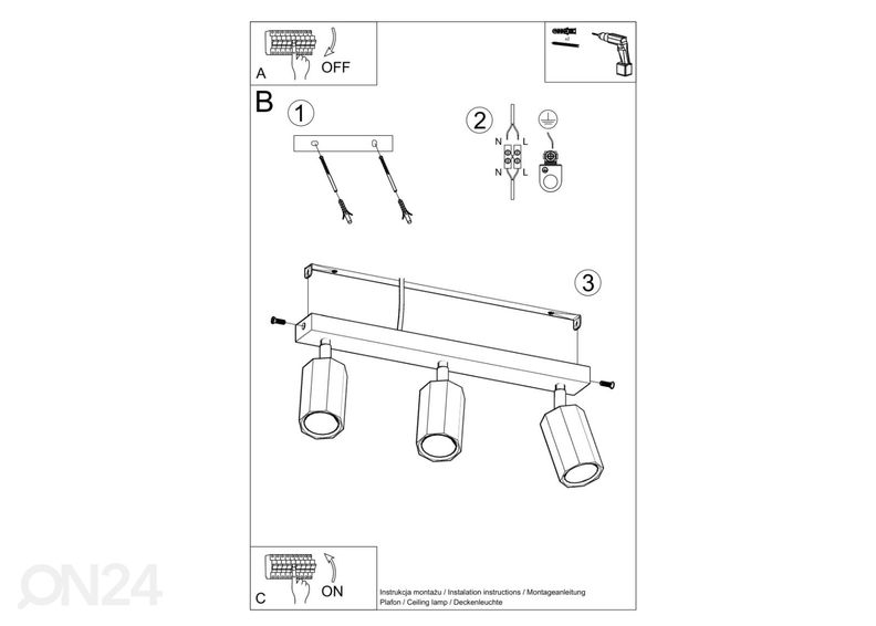 Потолочный светильник Zeke 3, дуб увеличить