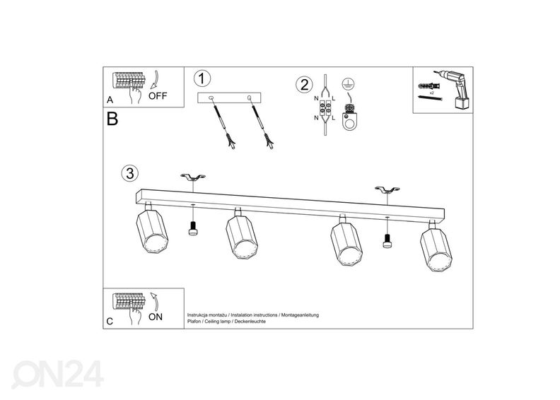 Потолочный светильник Zeke 4, дуб увеличить