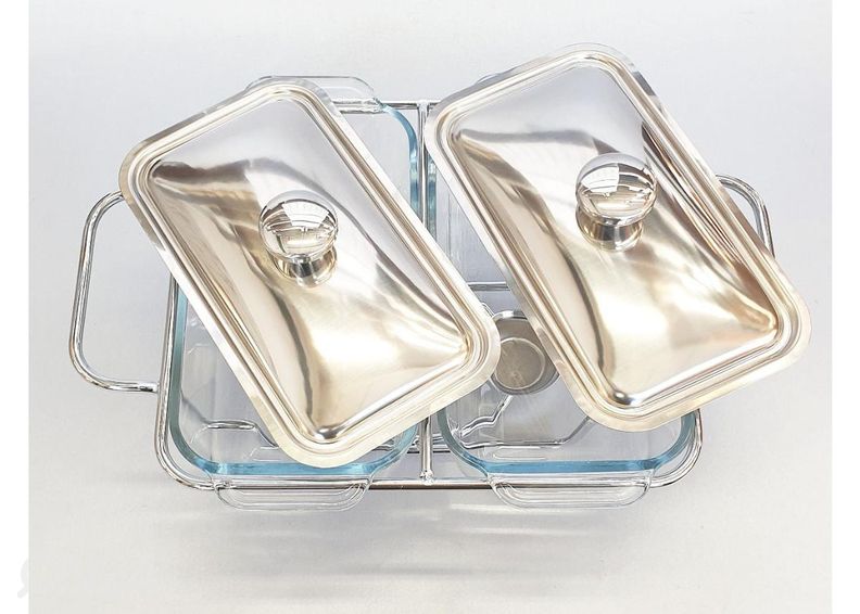 Стеклянный мармит с 2 мисками увеличить
