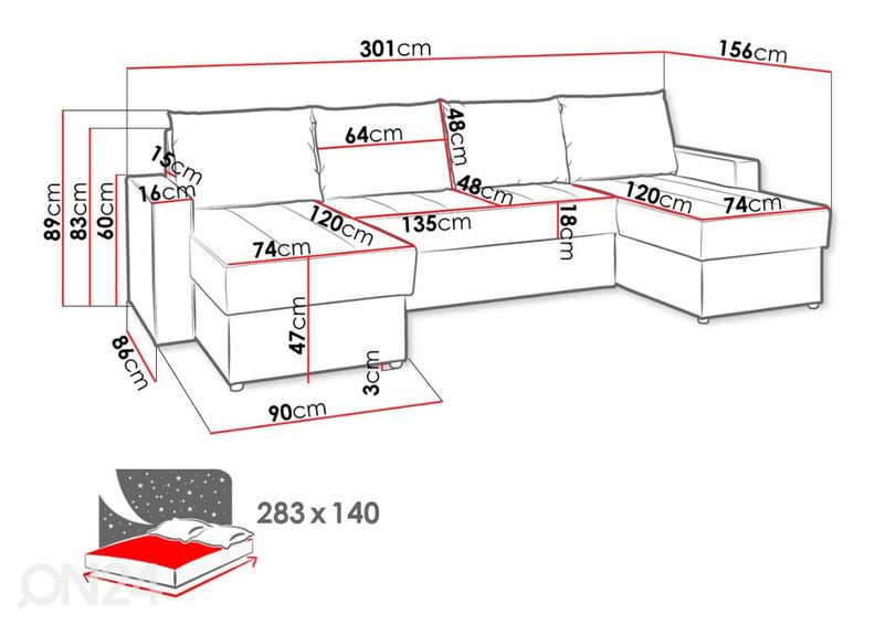 Угловой диван-кровать с двумя ящиками увеличить
