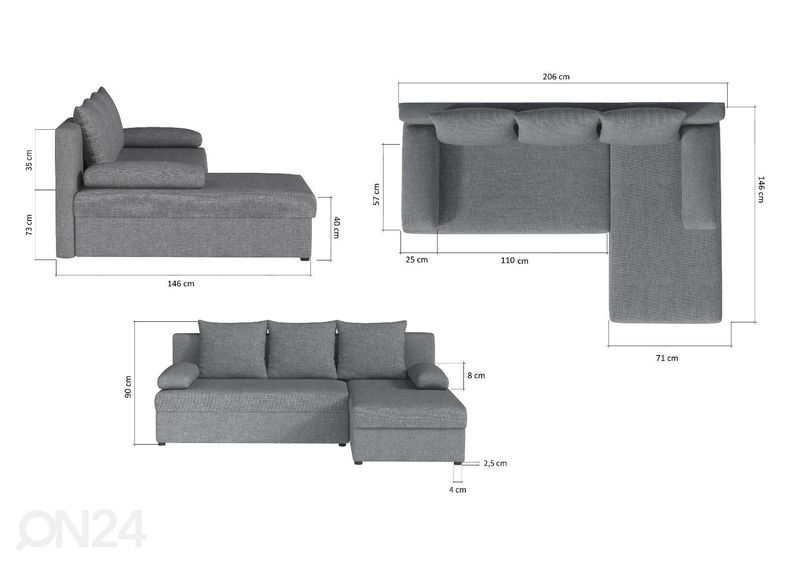 Угловой диван-кровать с ящиком Calvin увеличить