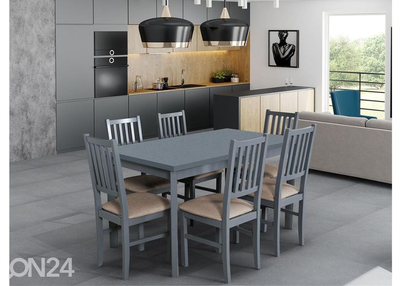 Удлиняющийся обеденный стол 80x120-150 cm + 6 стульев увеличить