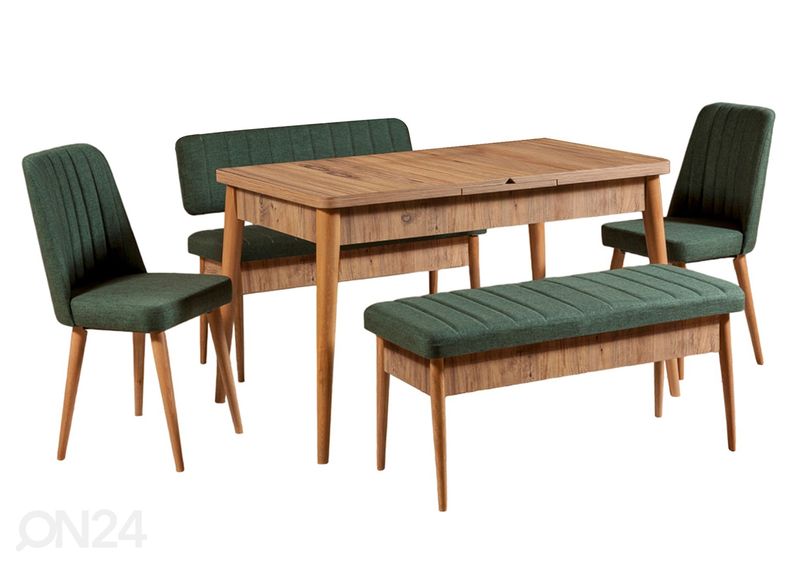 Удлиняющийся обеденный стол 80x130-165 cm + 2 стула+2 скамьи увеличить