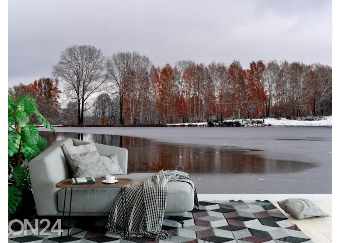 Флизелиновые фотообои Gloomy Cold October Day in the Autumn Park Near the Lake 416x290 см увеличить