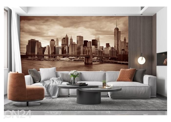Флизелиновые фотообои Manhattan financial district with skyscrapers and Brooklyn Bridge 400x260 см увеличить