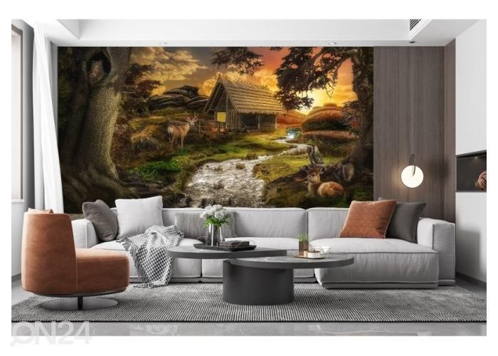 Флизелиновые фотообои Old decrepit house near a stream at sunset in the fabulous valley 400x260 см увеличить