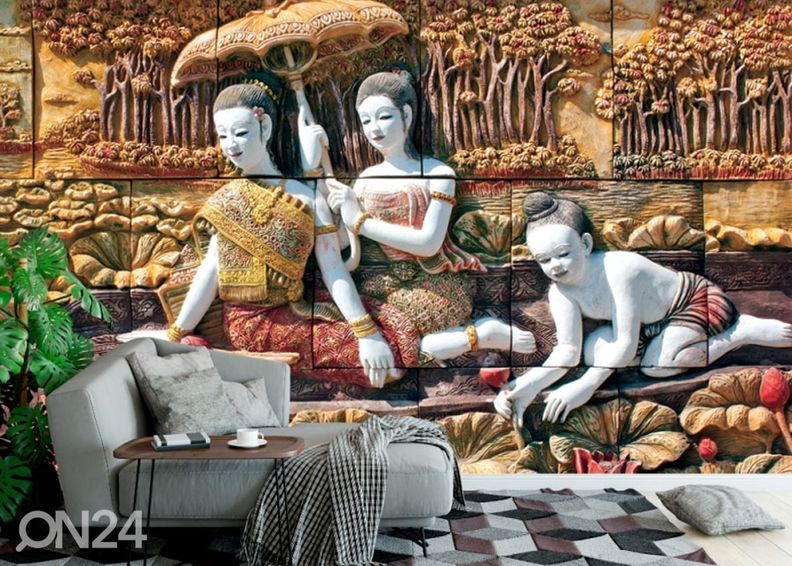 Флизелиновые фотообои Thai Stone Carving on Temple Wall 368x254 см увеличить