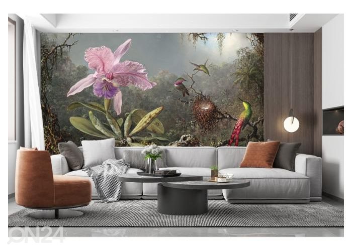 Флисовые фотообои Cattleya Orchid and Three Hummingbirds by Martin Johnson Heade 400x260 см увеличить