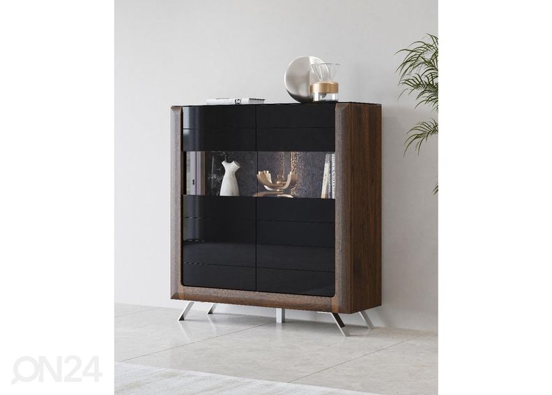 Шкаф-витрина Cassandra 128 cm, орех/черный глянцевый увеличить