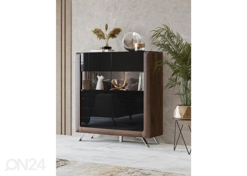 Шкаф-витрина Cassandra 128 cm, орех/черный глянцевый увеличить