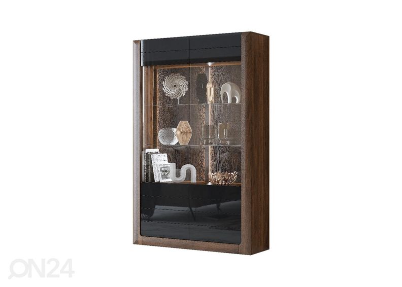 Шкаф-витрина Cassandra 129 cm, орех/черный глянцевый увеличить