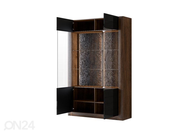 Шкаф-витрина Cassandra 129 cm, орех/черный глянцевый увеличить