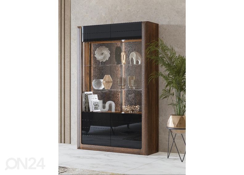 Шкаф-витрина Cassandra 129 cm, орех/черный глянцевый увеличить