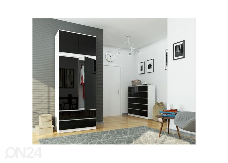 Шкаф платяной 90 cm, белый / глянцевый чёрный увеличить