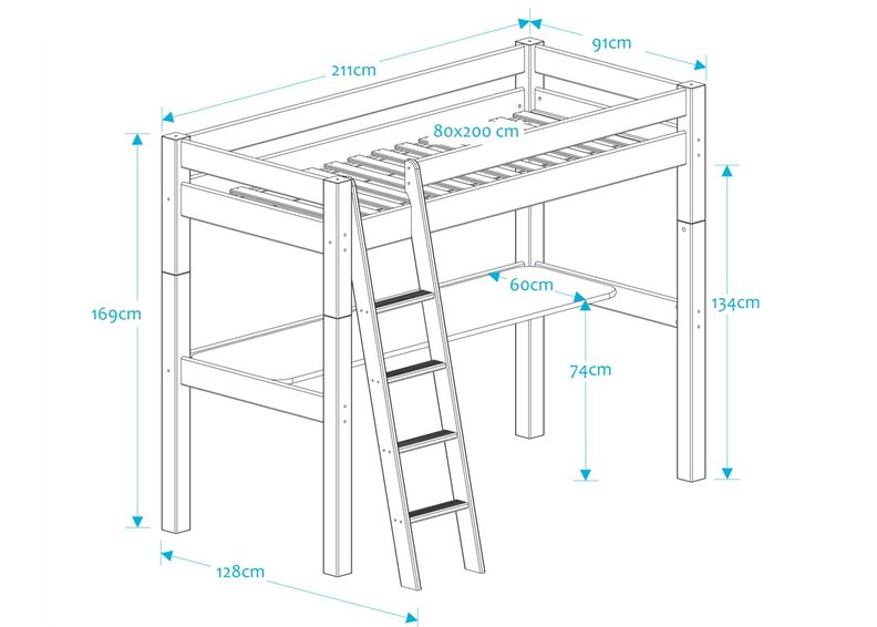 Suwem двухъярусная кровать со столом Lahe 80x200 cm увеличить