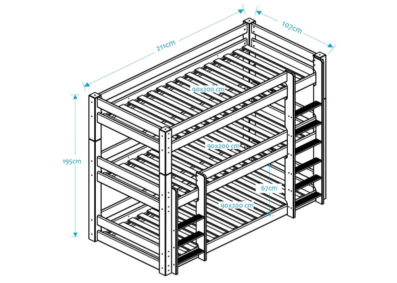 Suwem 3-ярусная кровать Lahe 90x200 cm увеличить