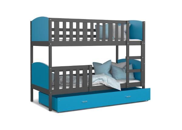 Двухъярусная кровать 90x200 cm, серый/синий