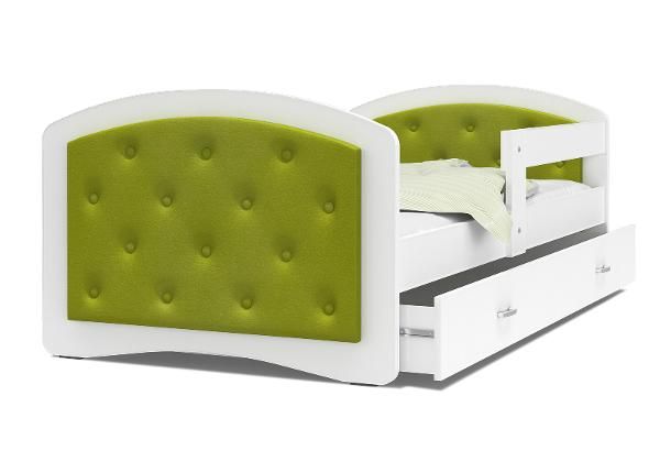 Детская кровать 90x200 cm, белый/зелёный