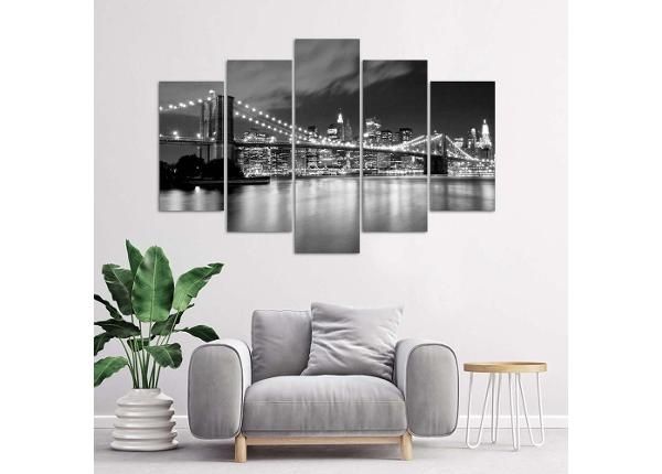 Картина из 5-частей Brooklyn Bridge at night black and white 150x100 см