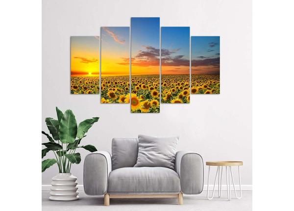 Картина из 5-частей Sunflowers in the meadow 100x70 см