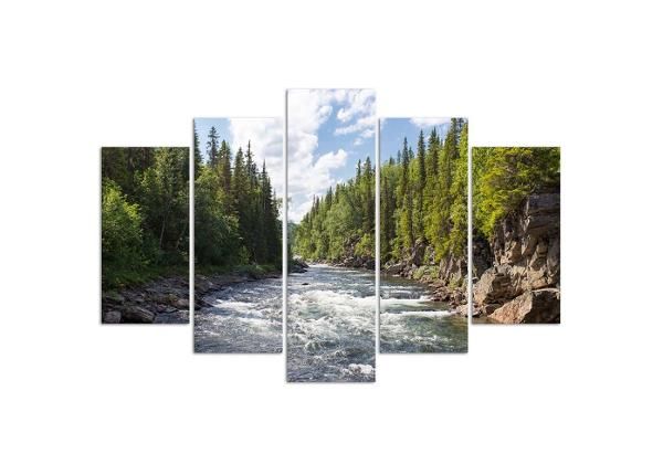 Картина из 5-частей Vinyl river in the forest 200x100 см