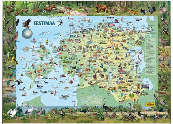 Картографическая карта Эстонии 150 x 110 см