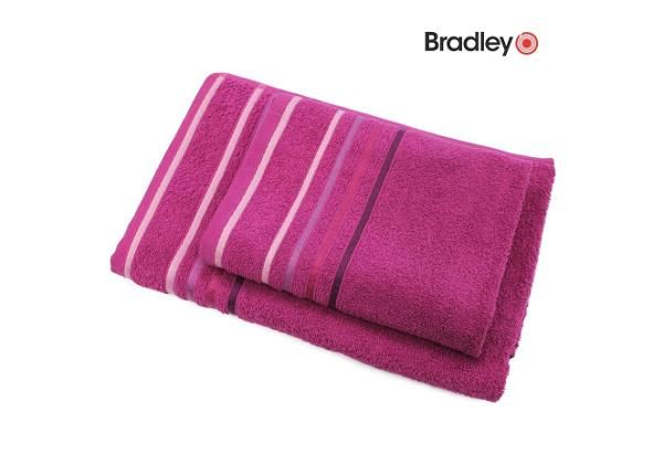 Махровое полотенце 50х70 см темно-розовое с полосатой каймой