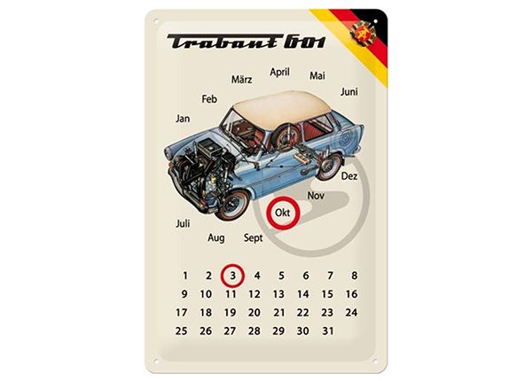 Металлический календарь в ретро-стиле Trabant 601 20x30 см