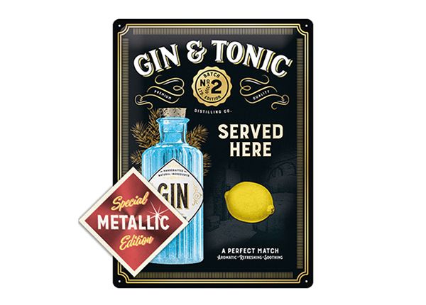 Металлический постер в ретро-стиле Gin Tonic Served Here Metallic 30x40 см