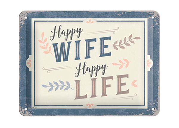 Металлический постер в ретро-стиле Happy Wife Happy Life 15x20 см