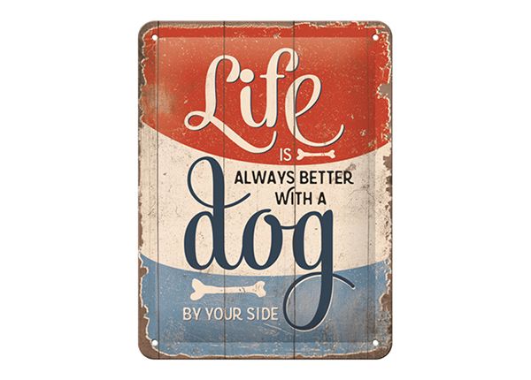 Металлический постер в ретро-стиле Life is always better with a dog 15x20 см