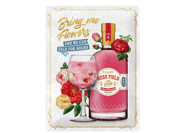 Металлический постер в ретро-стиле Pink Gin Flowers 30x40 см