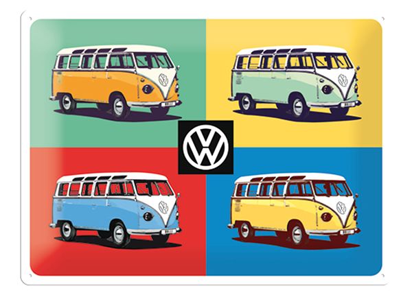 Металлический постер в ретро-стиле VW Bulli Pop Art 4 autot 30x40 cm